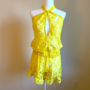 Yellow lace Alexis romper from Intermix, size S, new with tags